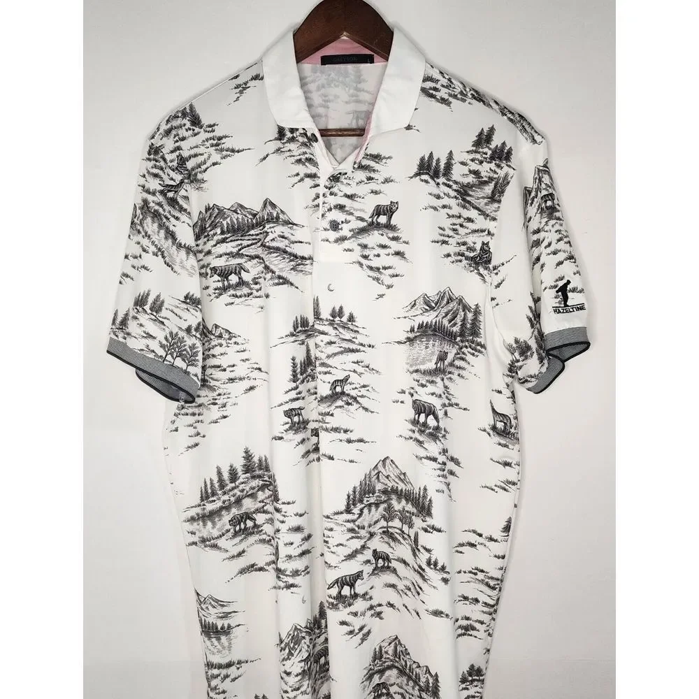 Greyson Men's Short‎ Sleeve Hazeltine Polo Size L All Over Wolf Print RARE PRINT
